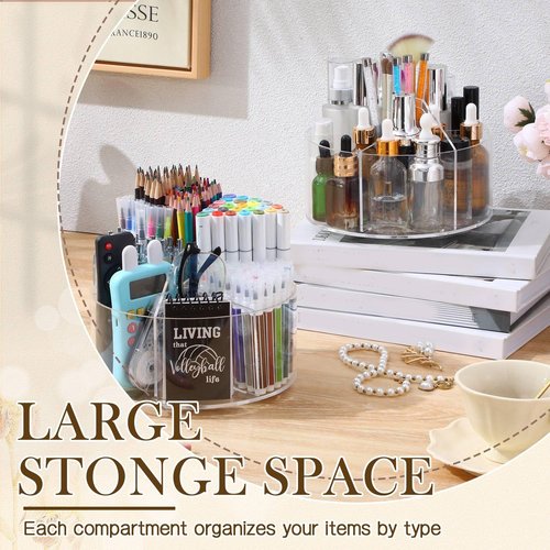 Sunnychicc 2 Pack Acrylic Pen Holder for Desk 360-Degree Rotating Pencil Holder Rotating Desk Organizer Acrylic Office Organizer with 6 Compartments Crayon Marker Pen Holder for Desk