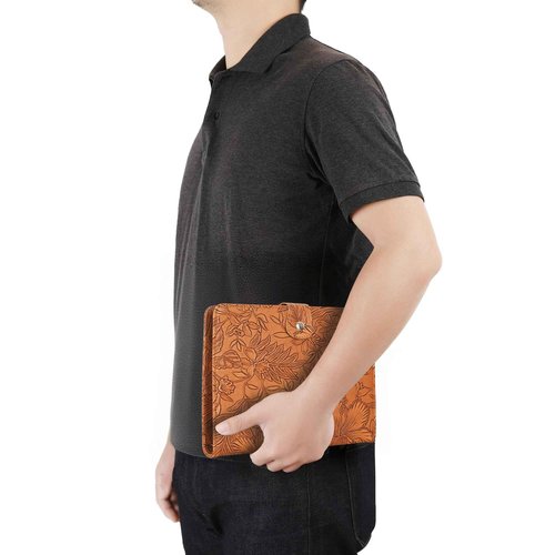 Patterned Leather Portfolio Binder 6 Ring, A5 Planner Portfolio for Women, Work Organizer Padfolio for Men, Brown