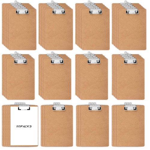 50 Pcs Mini Clipboard Bulk 6 x 9 Inch Small Clipboards Wood Hardboard Clip Board A5 Memo Sized Clipboards Wooden with Low Profile Clip for Home Office School Classroom Party Supplies, Brown