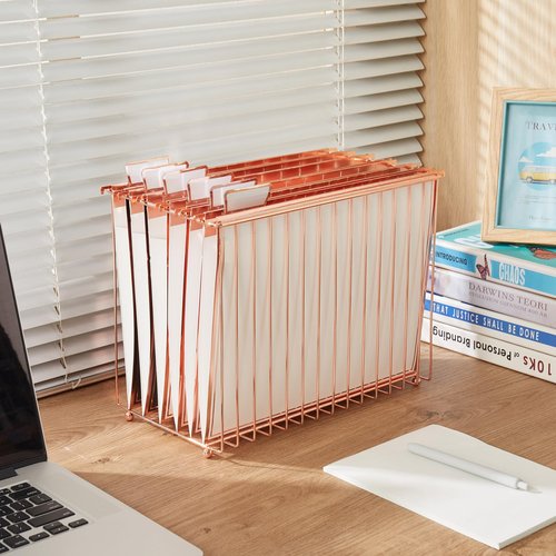 Fei Bi Hanging rose gold file manager, equipped with 12 letter sized plastic hanging folders, file baskets, file boxes, storage boxes, office and study supplies, transparent