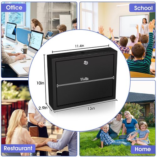 MaxGear Metal Suggestion Box with Lock and Slot, 3W x 10H x 13L Inch Wall Mounted Locking Mailbox for Office, Ballot Box with 2 Keys for Payments, Ideal for Office or House, Black