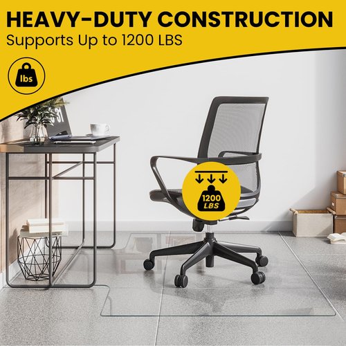 VASUHOME Heavy Duty Tempered Glass Chair Mat with Lip – 53" x 45" Large Floor Protector for Carpet & Hardwood, 1/5" Thick, Includes 12 Anti-Slip Pads