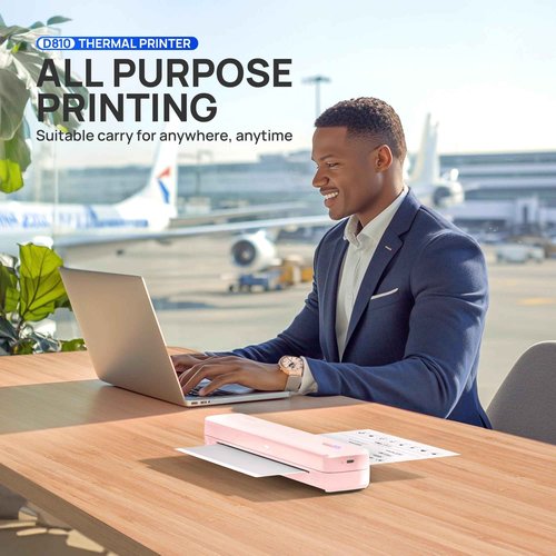 POLONO Portable Printer Wireless for Travel, D810 Bluetooth Thermal Printer Support for 8.5"x11" US Letter, Inkless Compatible with iOS, Android, Laptop for Office, Car and Home, Pink