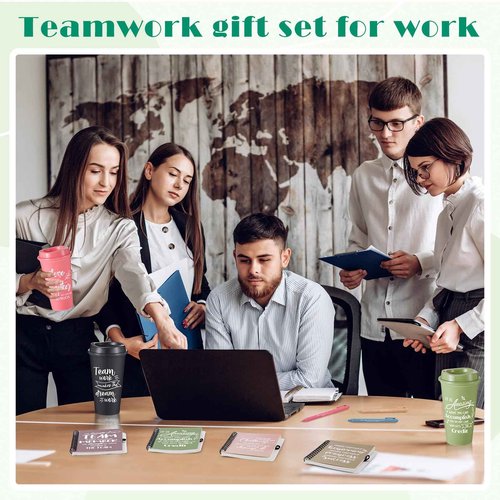 Skylety 12 Set/48 Pcs Team Appreciation Gift Set Christmas Employee Gift Bulk 16 oz Coffee Cups Thank You Mini Spiral Notebooks Pens Keychains for Staff Teacher Team Building (Morandi Color)