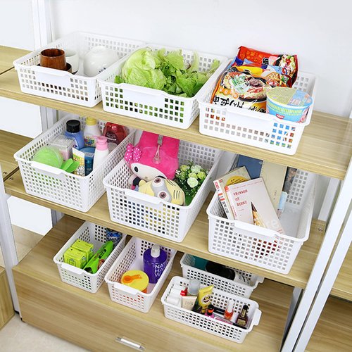 Fiazony 6-Pack Plastic Storage Trays Basket, Organization Basket Tray for Paper/File, White