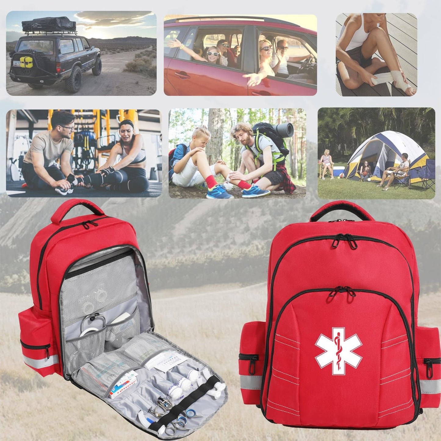 Skiennix Red Medicine Backpack - Empty First Aid Bag for Trauma & Safety | Ideal for EMS & Nurses