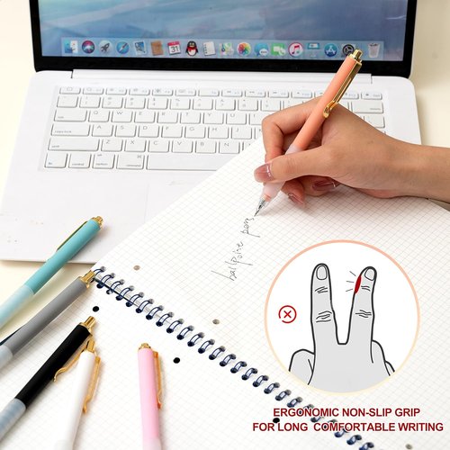 Linbsunne Ballpoint Pens - Medium Point 1mm Black Ink with Super Soft Grip | 6 Count Gold Clip Office Pens for Men & Women