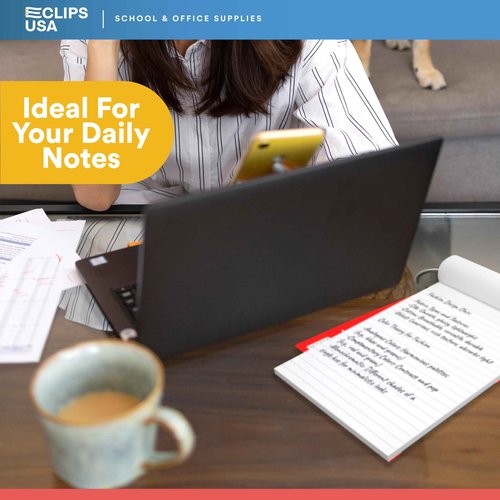 E-CLIPS USA Notepads, Ruled Writing Tablet, Note Pads 6 x 9, Small Notepads, Memo Pad, White, Chipboard Back, Writing Pad, Office Supplies, 100 Sheets Per Pad (12 Pack)