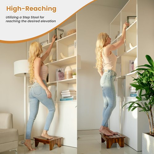 Holana 6" Acacia Wood Step Stool - Heavy Duty 300 Lbs Capacity for Adults & Kids | Ideal for Bathroom & Bedroom