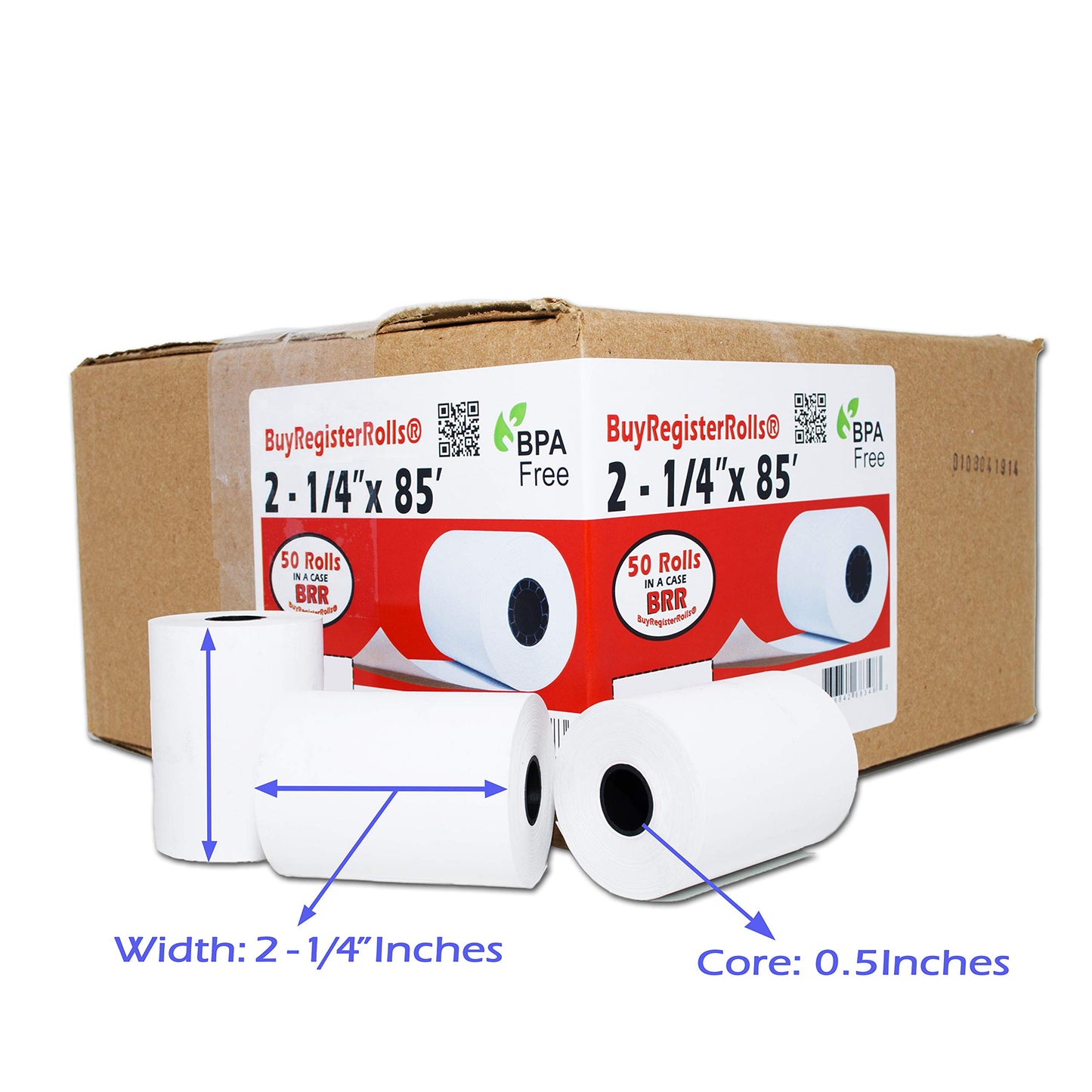 (100 Rolls) 2 1/4 x 85 Thermal Paper Receipt Rolls 2.25 x 85 ft, 55 GSM Premium Quality German Paper Fits All Credit Card Terminals Verifone VX510 VX570 FD50 BPA Free from BuyRegisterRolls