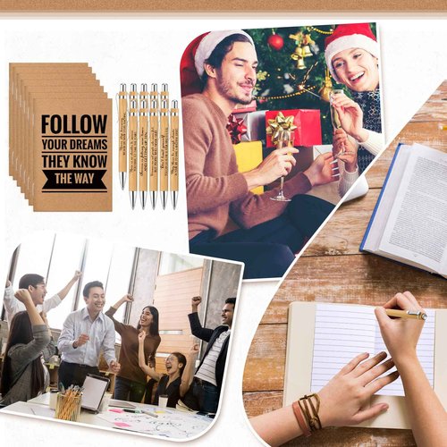 PerKoop 120 Pcs Inspirational Notebooks Motivational Pens Thank You Bamboo Pen Kraft Notebooks Employee Appreciation Gifts Bulk Pocket Journals Party Favors for Adults Nurses Coworkers Team (Quotes)