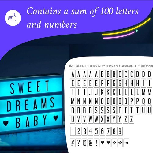 My Cinema Lightbox - RGB Color Changing LED Message Board | 100 Letters & Numbers, 7.8" x 5.9" Display for Home or Events
