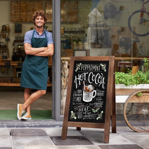 TEAKMAMA Chalkboard Signs 40x20 Standing A Frame Chalk Board Easel Sign Sandwich Board Signs Outdoor, Double Sided Blackboard for Back to School Day, Business, Weddings, Rustic Brown