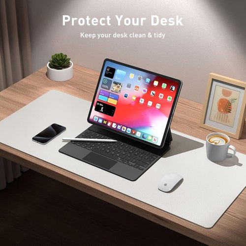 Aothia Leather Desk Pad Protector - Non-Slip PU Leather Blotter | Waterproof Office Mat (48"x17", Off-White)