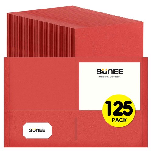 SUNEE Folders with Pockets(125 Pack, Red), 2 Pocket Folders Fit Letter Size Paper, Paper File Folder for School Office Home Business