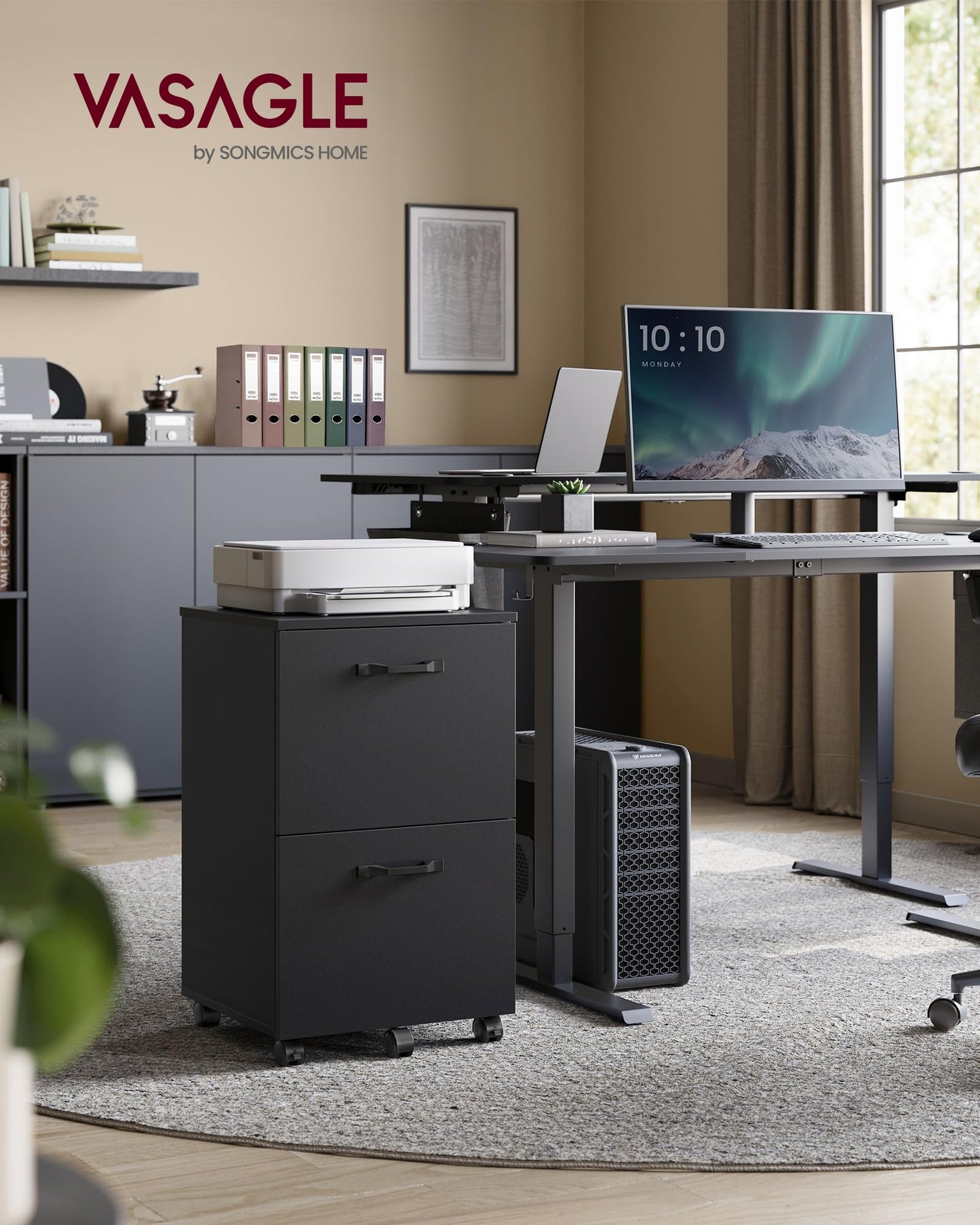 VASAGLE CUSTOS Collection - 2-Drawer File Cabinet, Small Rolling Filing Cabinet for Home Office, Printer Stand, for A4, Letter-Size Documents, 15.7 x 16.5 x 27.6 Inches, Matte Black UOFC040B16V2S