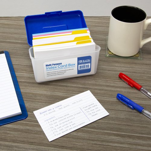 BAZIC Index Card Box 3"x5", Flip Top Utility Plastic Storage Case 250 Cards Capacity, Flash Card Holder Organizer, for Office, 6-Pack