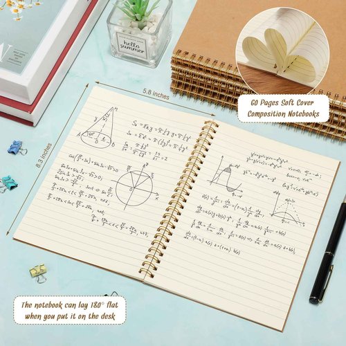 Outus 50 Pcs Spiral Notebook A5 Kraft Spiral Bound Notebooks Hardcover Wide Ruled Paper Wire Bound Spiral Journals Spiral Notepads Pack for Memo Diary Planner School Travel Office Supplies