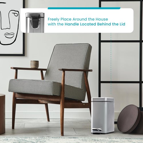 Home Zone Living 3-Pack 1.3 Gallon Small Bathroom Trash Can with Lid and Step Pedal, Stainless Steel Wastebasket with Slim Design for Home and Office, Silver, 5 Liters