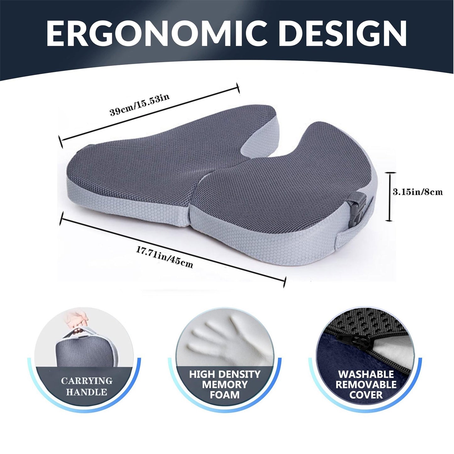 Small Travel Seat Cushion for Airplane,Portable Foldable Seat Cushion,Sciatica Pain Relief with Built-in Handles-Memory Foam Chair Cushions to Enhance Posture & Back Pain,for Car, Office, Gaming (