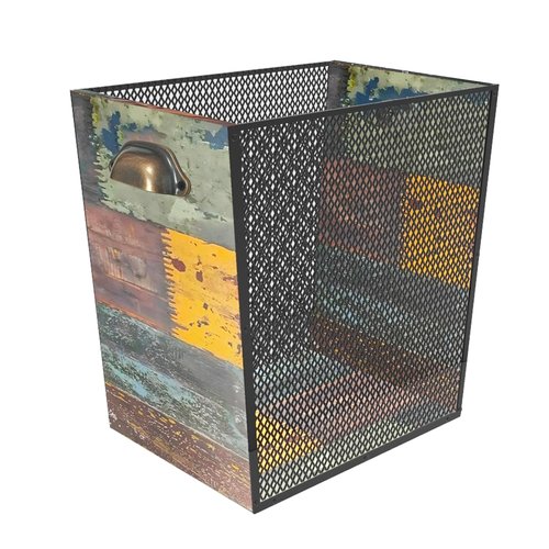 Fozxsvg Wooden Trash Can - Rustic Decorative Waste Paper Basket - Garbage Bin for Bedroom, Bathroom, Kitchen, Office, Living Room (Vintage - Black - Defect, 4 Gallon)