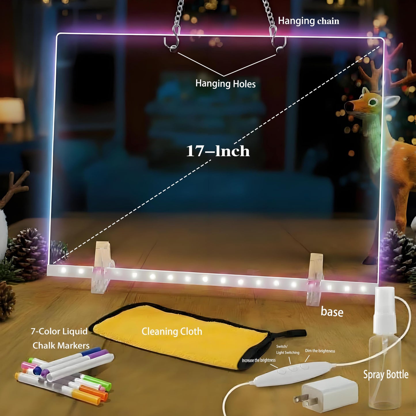 17" Led Drawing Board with 7 Colors,Light Up Cosmody Drawing Board,Glowing Acrylic Dry Erase Board with Light,Portable Doodle Glow LED Note Board, Birthdays, and Classroom Rewards (1PCS)