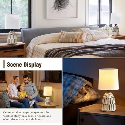 EJIAXIN Table Lamps Set of 2 | 13.5" Boho Ceramic Lamps - Rustic Farmhouse Design for Bedroom & Living Room