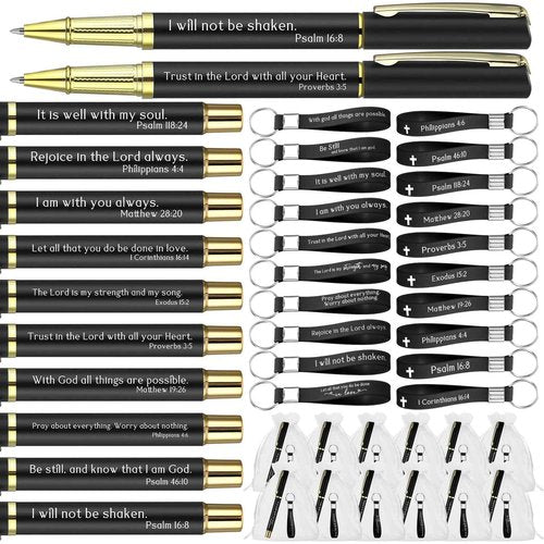 Spakon 50 Sets Father's Day Gifts for Church Christian Pens Silicone Bible Verse Keychains Bulk for Men Inspirational Scripture Metal Pen Religious Gifts for Sunday School Teacher Men Party Supplies