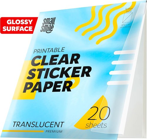 95% Clear Sticker Paper - Printable Vinyl for Inkjet & Laser Printers | 20 Sheets, 8.5x11 Waterproof Labels