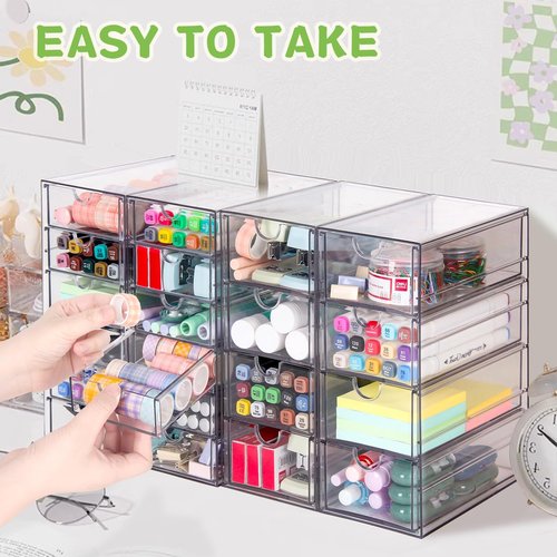 VZKAH Acrylic Organizer with Drawers | 20 Drawers 4 Sets | Desk Organizer and Storage, Clear Makeup Organization, For Office/Art Supply/Craft Storage and Organization