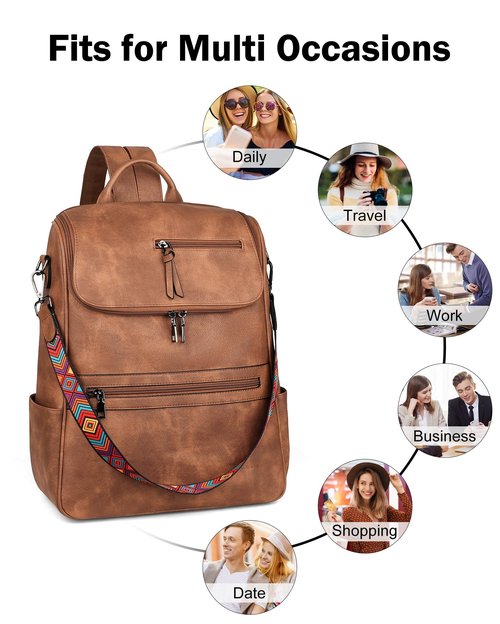 FADEON Laptop Backpack for Women Leather Travel Backpack with Laptop Compartment, Designer Ladies Computer Backpacks Brown