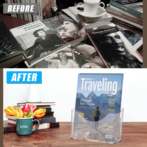 MAOPINER 4 Pack Acrylic Brochure Holder Stand, 8.5 x 11 Inches, Pamphlet Holder Display Stand for Wall Mount or Countertop Use, Plastic Flyer Stand Organizer for Menus, and More