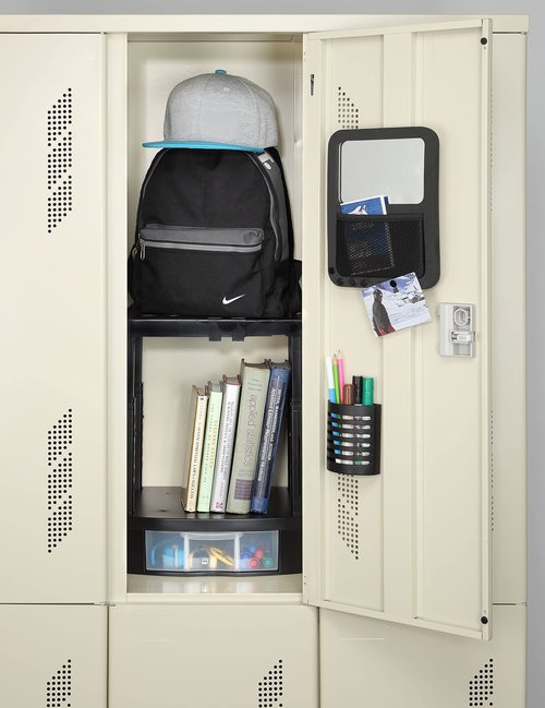Tools for School Locker Drawer and Height Adjustable Shelf. Includes Removable Drawer Dividers. Heavy Duty. Fits 12 Inch Wide Locker (Black, Single Drawer)