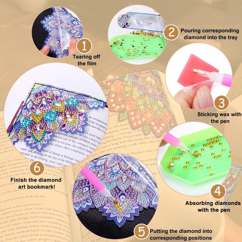 BSRESIN Diamond Art Bookmarks, 4 PCS Cute Diamond Art Bookmarks for Book Lovers, DIY Corner Bookmark Diamond Art Kits for Kids