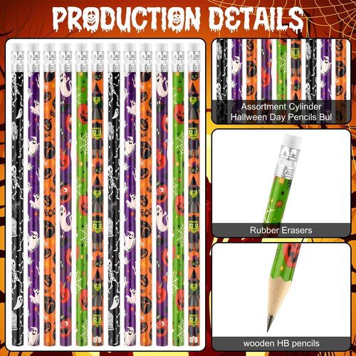 Zuazaor 420 Pieces Halloween Pencils with Eraser Wooden Pencils for School Office Halloween Party Supplies (420)