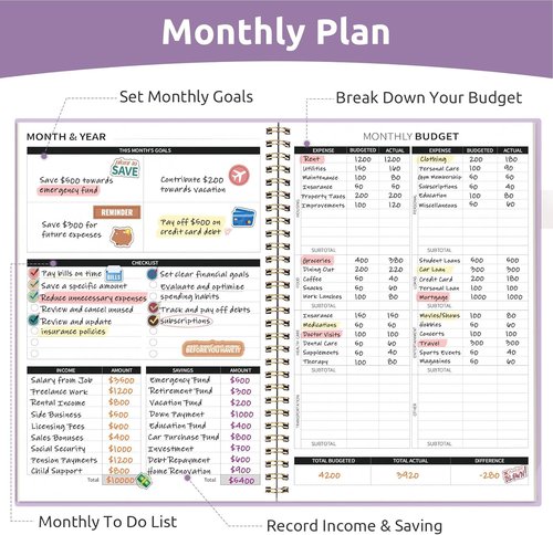 Budget Planner - Undated Monthly Expense Tracker & Bill Organizer | Finance Notebook in Lavender