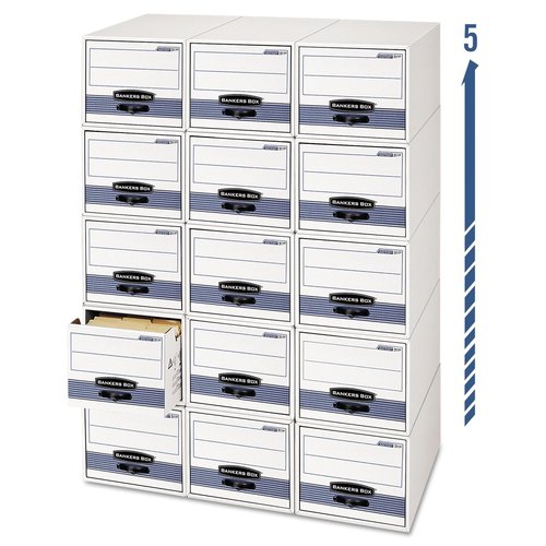 Bankers Box 6 Pack STOR/DRAWER STEEL PLUS Extra Space Saving Filing Cabinet, Stacks 5 High, Letter, White/Blue