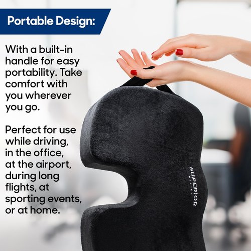 SUPERIOR RELIEF Seat Cushion for Office Chair, Car & Gaming – Cooling Gel, Ergonomic Coccyx Support for Sciatica & Back Pain Relief – Non-Slip, Washable Cover, Portable Comfort Pad