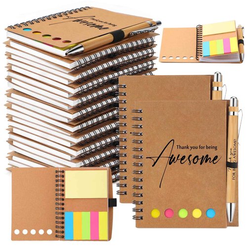 Chuangdi 60 Sets Christmas Employee Appreciation Gift Bulk Thanksgiving Inspirational Spiral Notebook with Sticky Note Motivational Pen for Women Staff Coworker Nurse Teacher Holiday (Kraft)