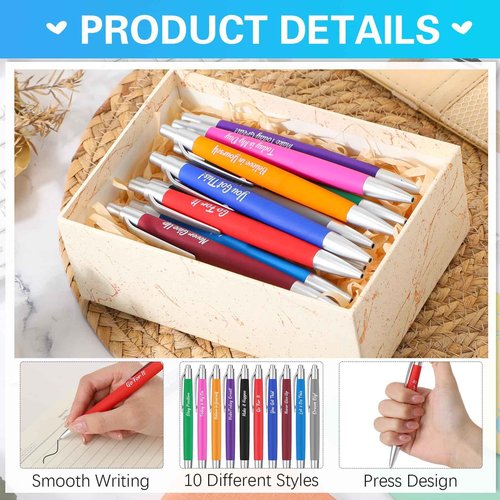 Gueevin 200 Pcs Inspirational Pens Employee Appreciation Gift Black Ballpoint Ink Funny Motivational Thank You Pens Bulk for Office Worker Teacher Women Men(Inspirational Style)
