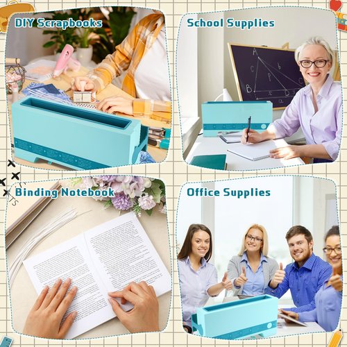 MotiMind Thermal Binding Machine Kit Includes 110v Cinch Binding Machine Double Sided Tape Dots 20 Glue Strips 50 Scrapbook Paper for DIY Journals Notebooks Photo Books Documents (Blue,Classic)