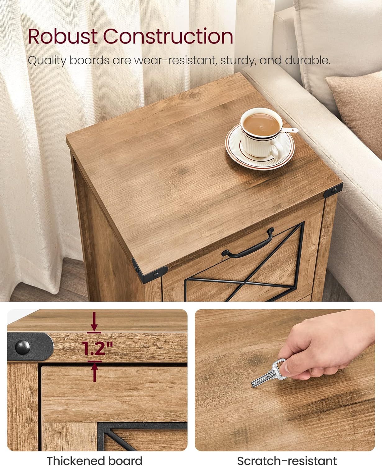 VASAGLE File Cabinet - Modern Farmhouse Filing Cabinet with 2 Drawers for A4 & Letter Size - Honey Brown