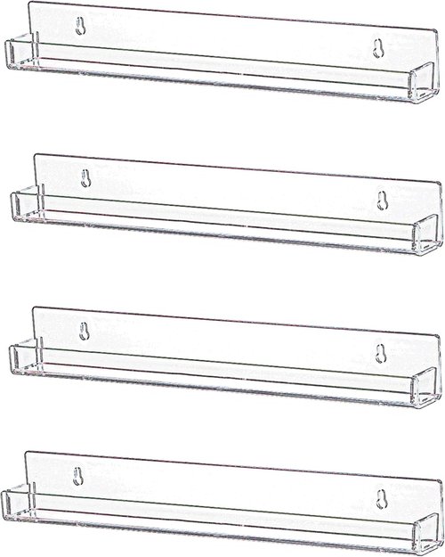 IEEK Floating Invisible Kids Bookshelf - Clear Acrylic Wall-Mounted Display Shelf | 15 Inch Vinyl Record & Nail Polish Rack