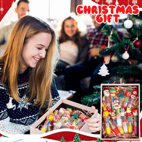 Kosiz 150 Pcs Christmas Fun Pen Bulk Mini Multicolor 4 in 1 Ballpoint Cute Retractable Pens for Winter Holiday Birthdays Parties Prizes Office Writing Supplies Goodie Bag Stuffers