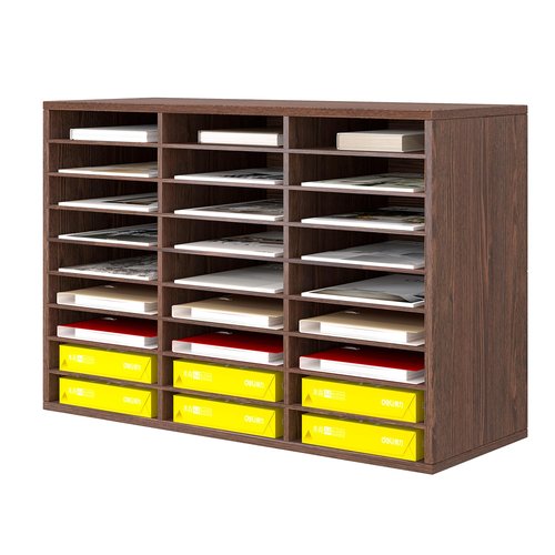 Senhoglb Wood Classroom Mailbox 27 Compartments Literature Organizer with Adjustable Shelves Paper Storage Cabinet Wooden Mail Sorter Organizer for Office Home School, Retro Brown