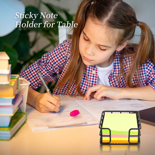 CHAQiWi 4 Pack Metal Sticky Note Holder, Black Mesh Memo Note Cube Holder Dispenser Desk Organizer for Home School Office