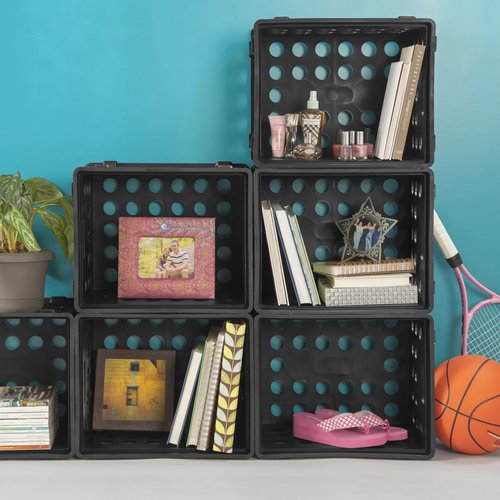 DqOasd File Crate, Stackable Plastic Storage Bin with Handles,Organize Files at Home, Garage, Office, School, Black
