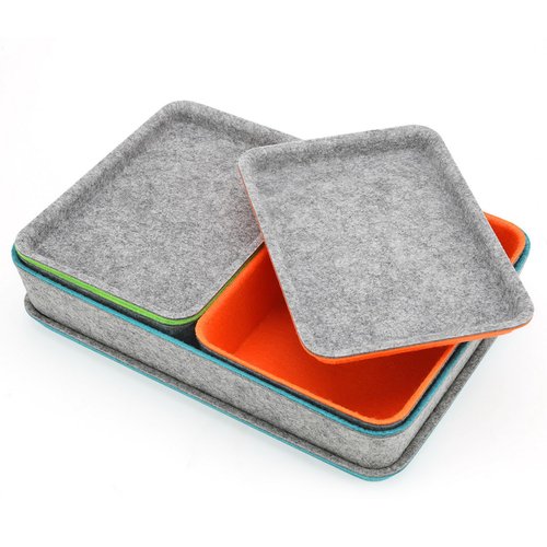 Welaxy stackable Lidded drawer organizer bins home office work desktop storage box with lid for junk makeup stationery decluttering sorting 3-pack (Orange + Green + Turquoise)