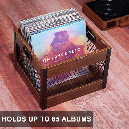 X-cosrack Vinyl Record Storage Crate, Wooden LP Album Shelf Vinyl Storage Cube Organizer Box