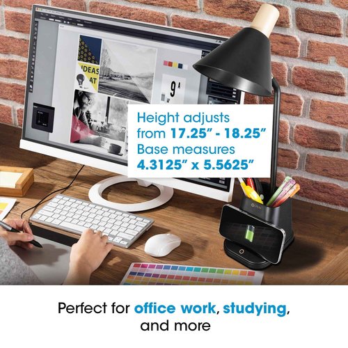 Ottlite Merge LED Desk Lamp with Wireless Charging - ClearSun LED Technology, 3 Brightness Settings & Color Temperature Modes with Touch Activated Controls - Includes Storage Area for Desk Supplies